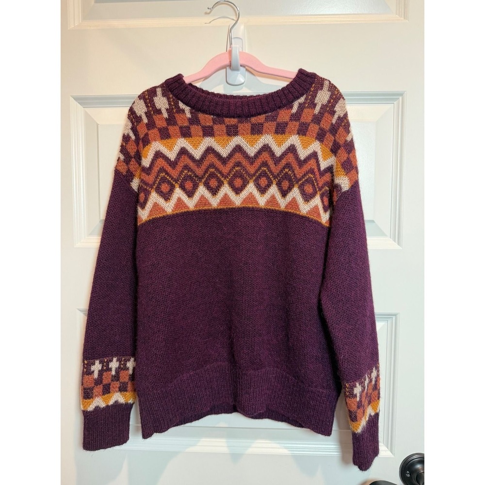 The Sunday Collective Kids Purple 100% Alpaca Fair Isle Knit Sweater Size 8Y